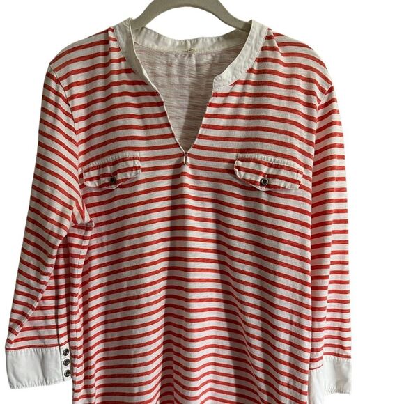 J.Crew Women's 3/4 Sleeve Clasped V Neck Cotton Striped‎ Top Size Large - Picture 1 of 8